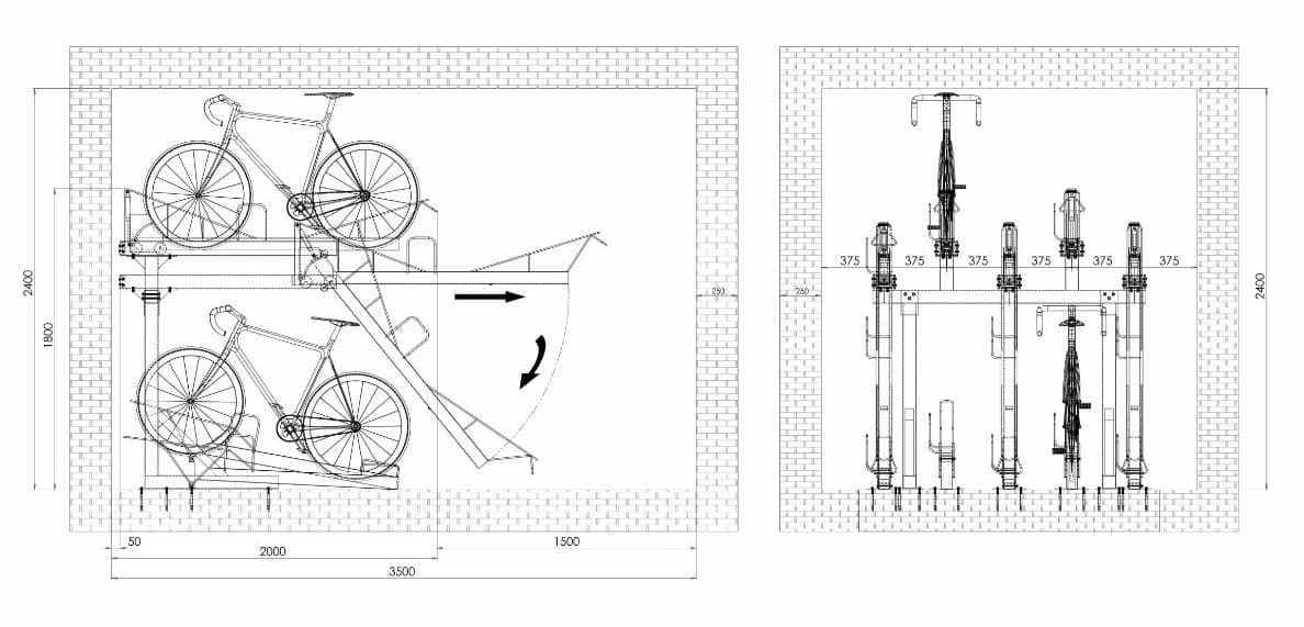 Two-Tier Bike Rack with Gas Strut - technical specification