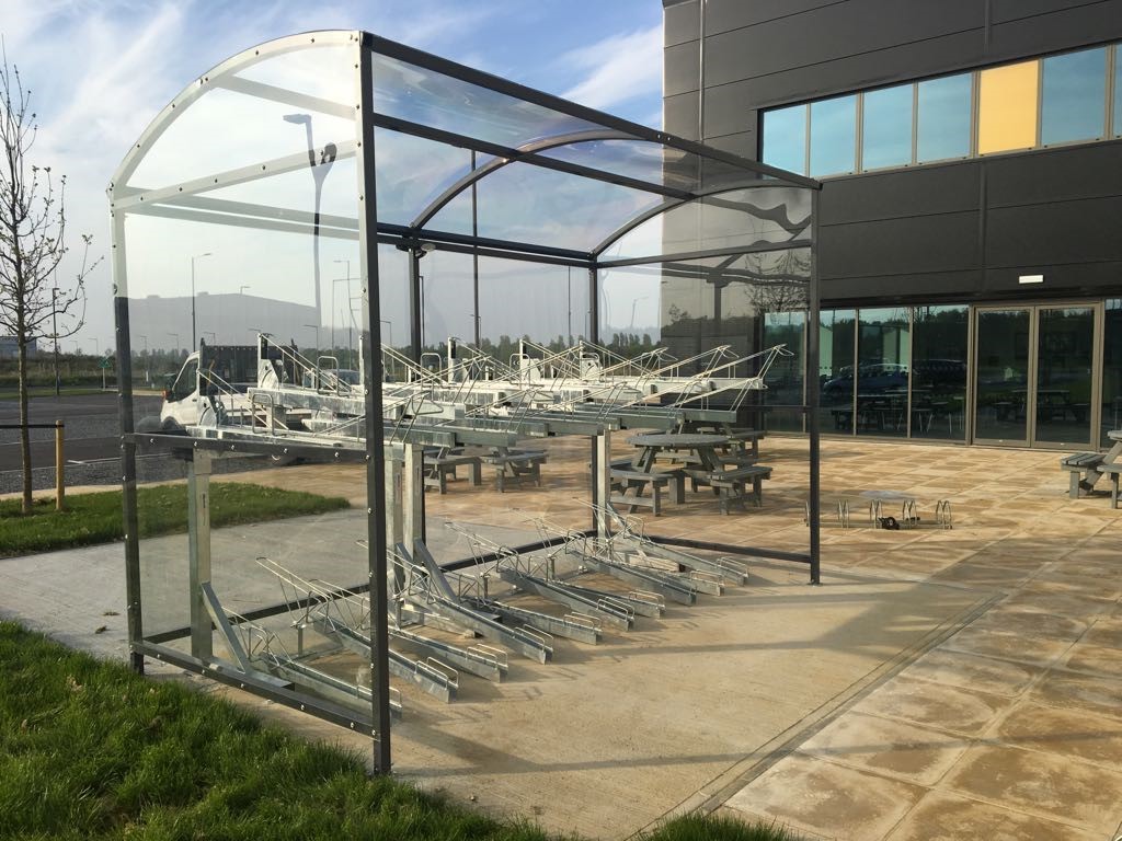 Two-tier Bristol bike shelter with two-tier bike racks
