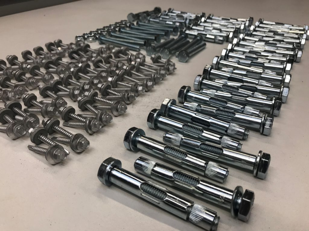 bolt pack for fixing shelters and racks